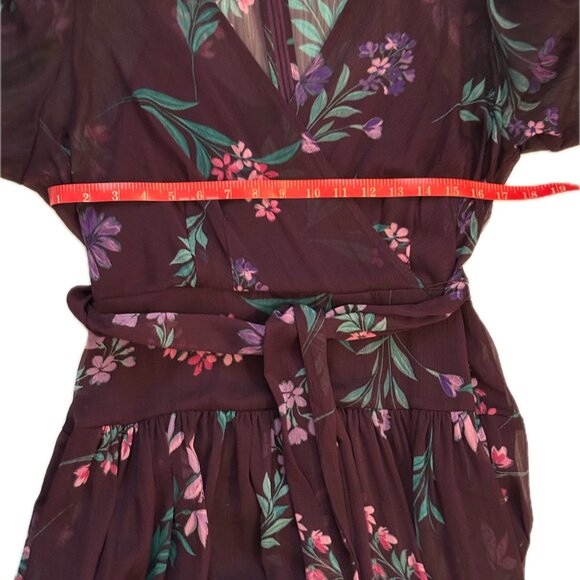 Calvin Klein Floral Plum Chiffon Wrap Dress | Size 12 | 3/4 Sleeve - Picture 5 of 7